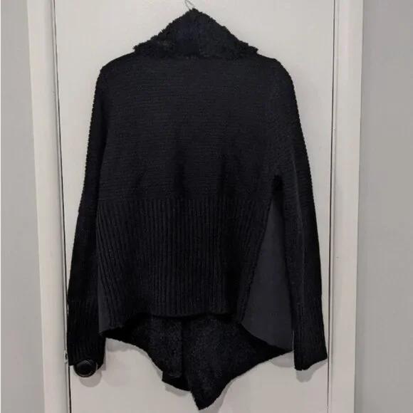 Chelsea & Theodore Suede Draped Open Front Cardigan Sweater - Picture 4 of 5